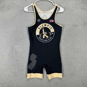 Rudis Mens Olympic Wrestling Club Singlet Small Black Gold Stretch Logo Bodywear